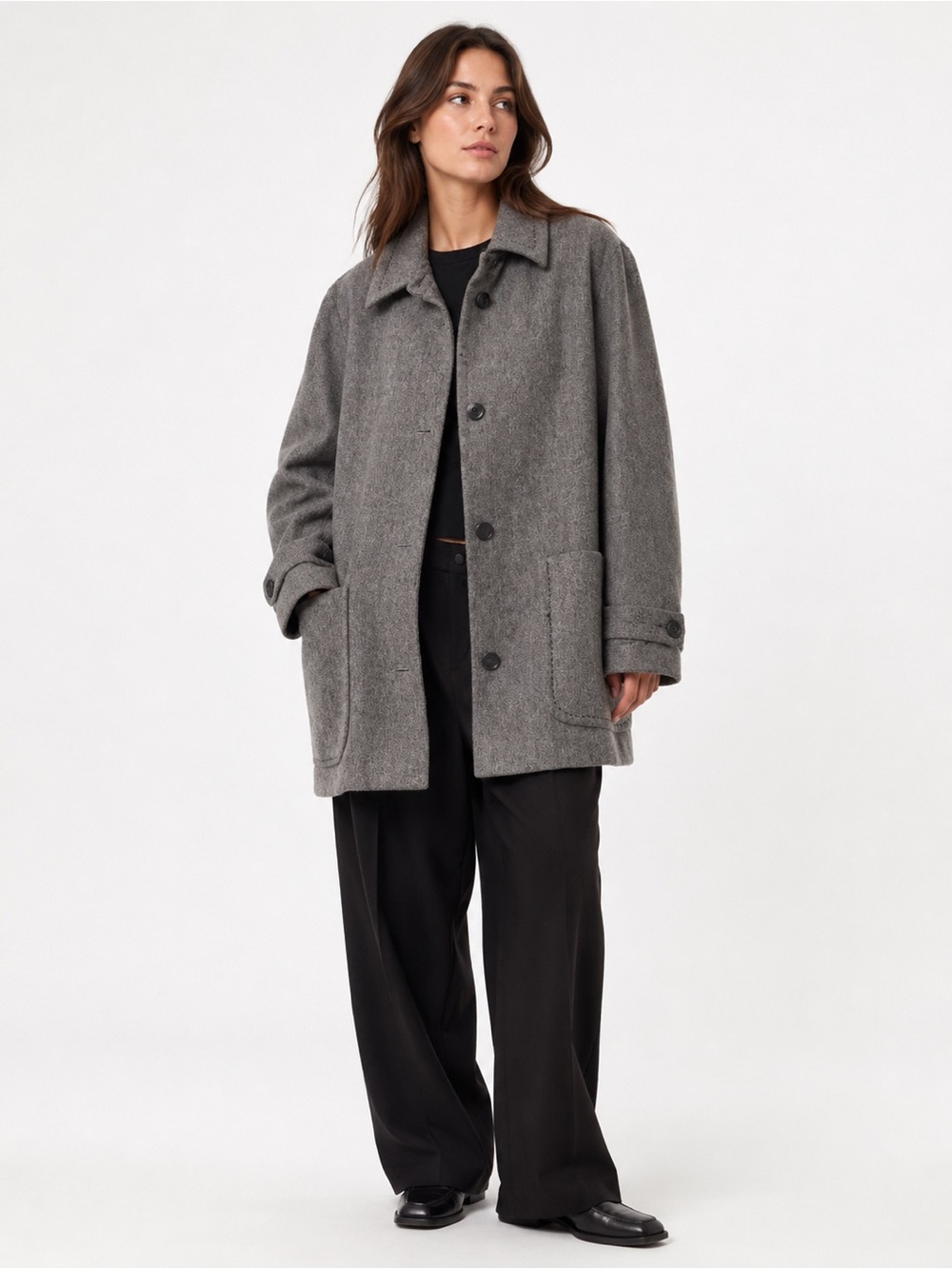 Vintage J Jill Oversized Wool Button Down Jacket (Small)